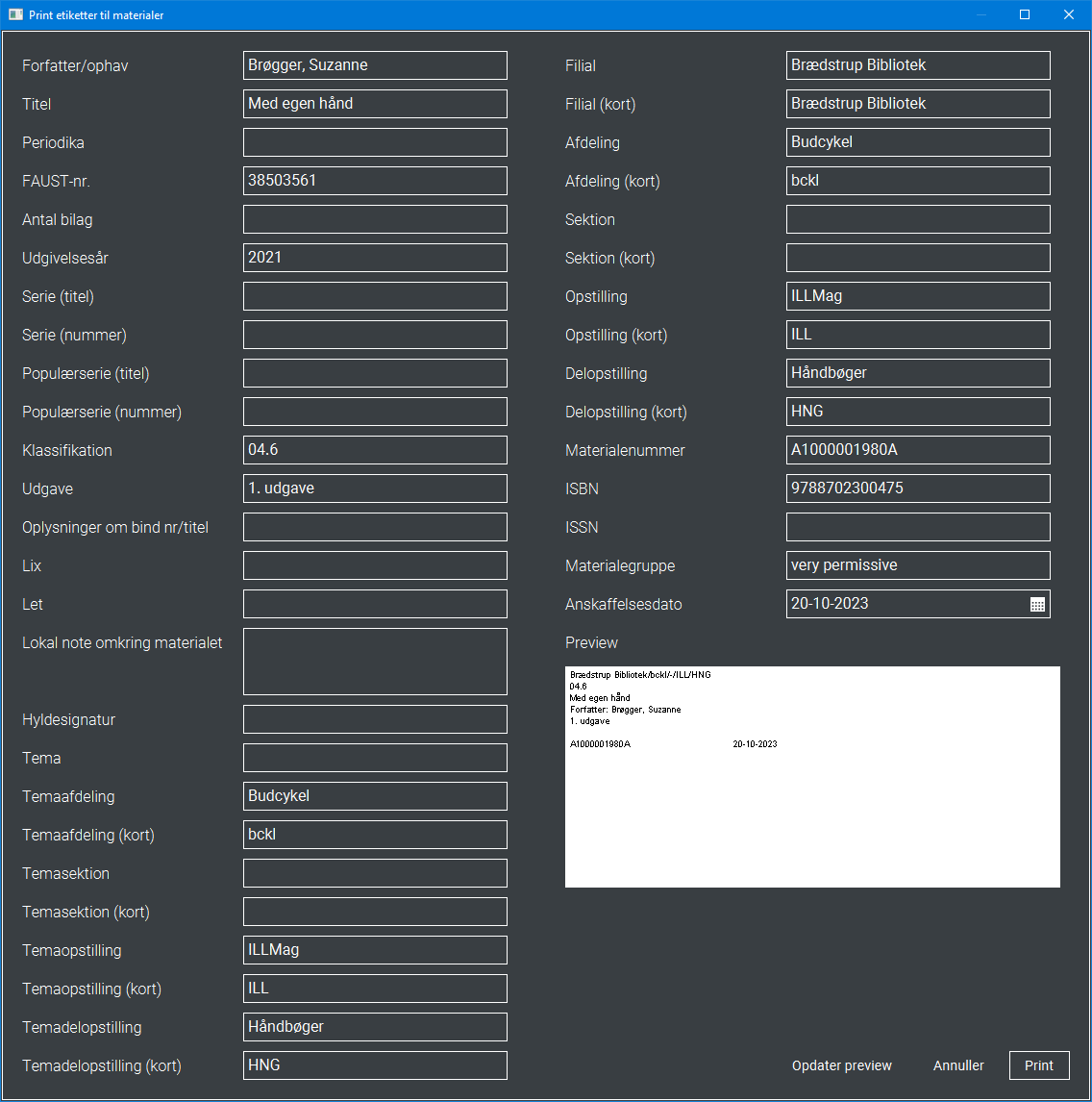 Print af labels til materialer – Cicero Connect
